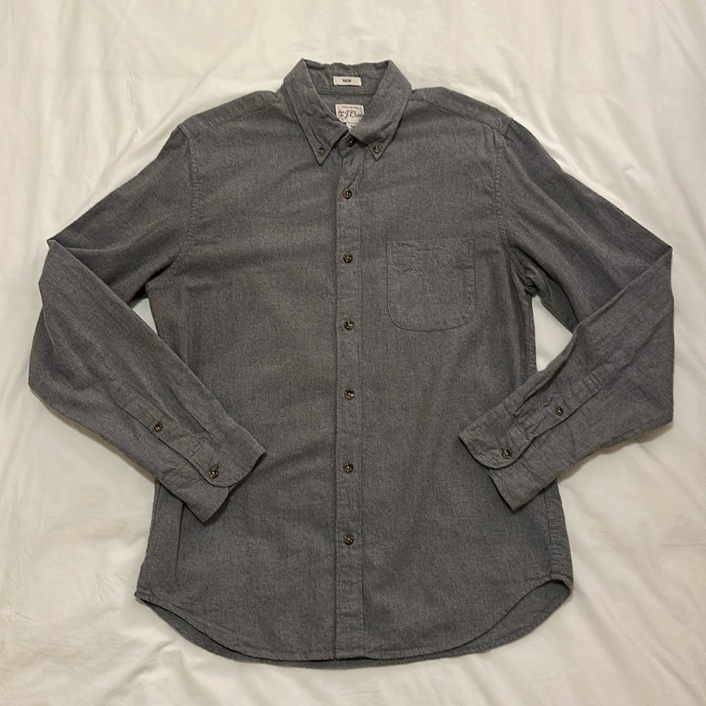 J. Crew Men’s Slim Brushed Twill Button Down Shirt (Gray, M)